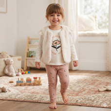 G10883TOD: Girls Faux Fur Gilet, Top & Legging Outfit (2-5 Years)